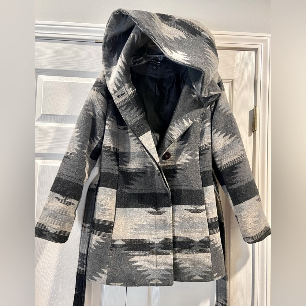 Coffee Shop New York Black/Gray Aztec Print Wool Jacket Womens L